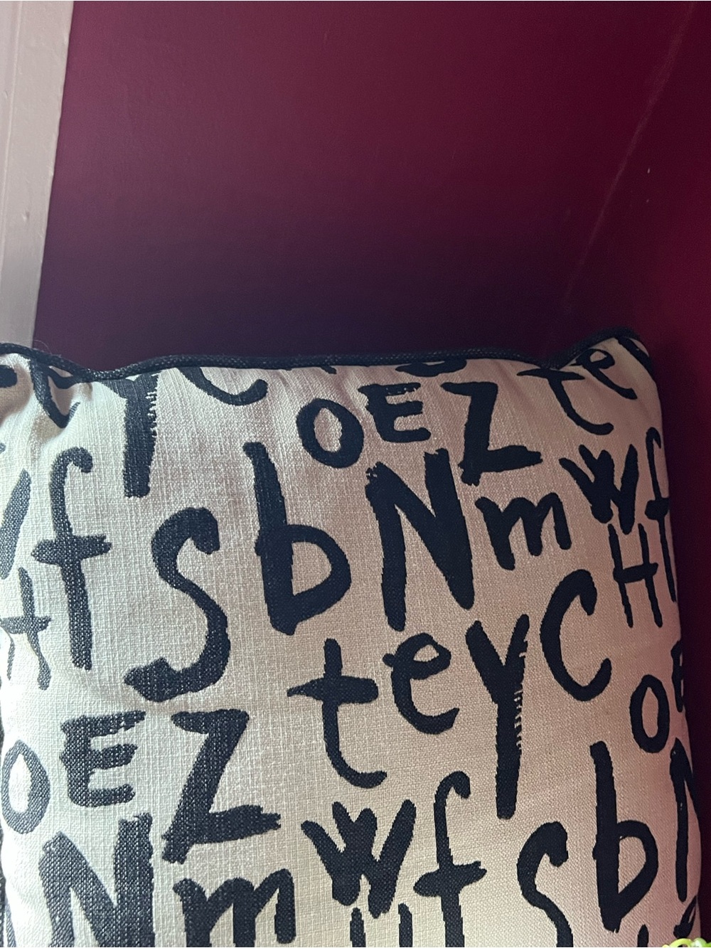 Neutral Alphabet Accent Pillow in Black and Cream